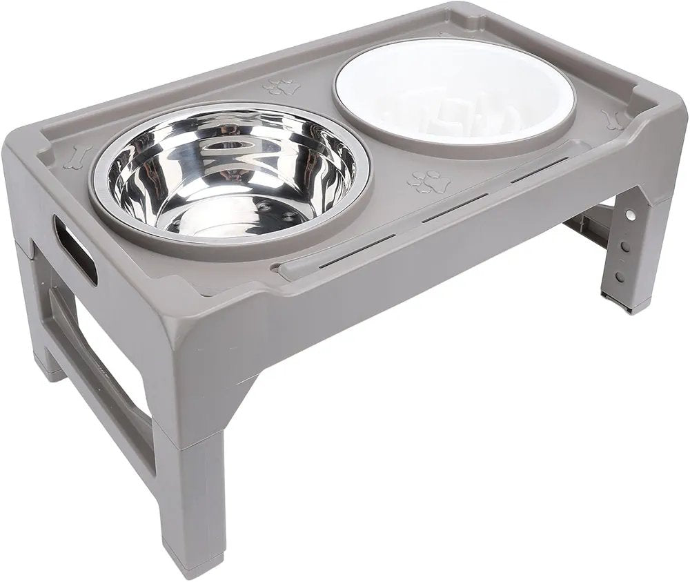 Adjustable Dog Bowl, Adjustable Elevated Dog Bowl Antislip Feeder Elevated Double Dog Bowls with Detachable Legs for Large Dogs (Gray)