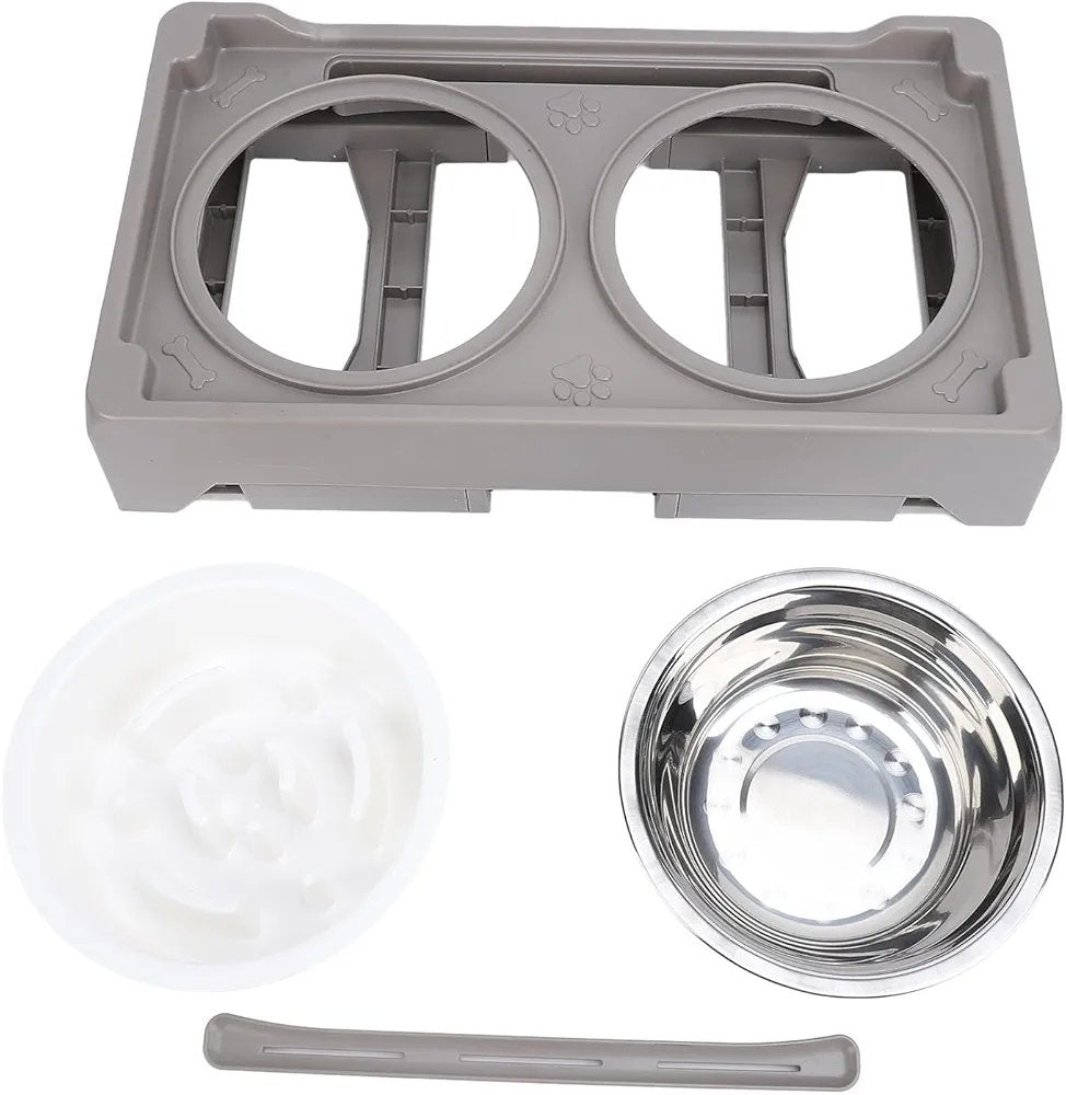 Adjustable Dog Bowl, Adjustable Elevated Dog Bowl Antislip Feeder Elevated Double Dog Bowls with Detachable Legs for Large Dogs (Gray)