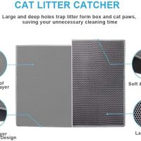 foam Cat Litter Mat Double Layer Waterproof Urine Proof Trapping Mat grey 61*76 cm