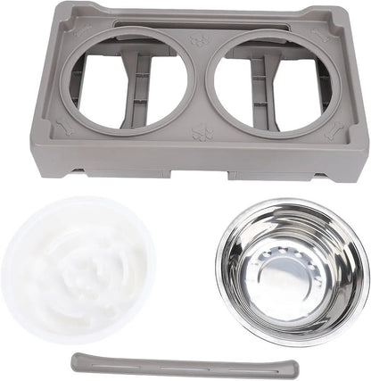 Adjustable Dog Bowl, Adjustable Elevated Dog Bowl Antislip Feeder Elevated Double Dog Bowls with Detachable Legs for Large Dogs (Gray)