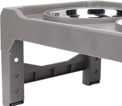 Adjustable Dog Bowl, Adjustable Elevated Dog Bowl Antislip Feeder Elevated Double Dog Bowls with Detachable Legs for Large Dogs (Gray)