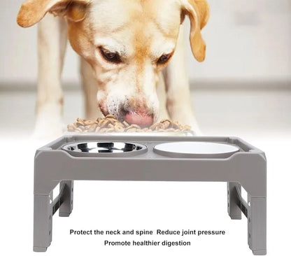 Adjustable Dog Bowl, Adjustable Elevated Dog Bowl Antislip Feeder Elevated Double Dog Bowls with Detachable Legs for Large Dogs (Gray)